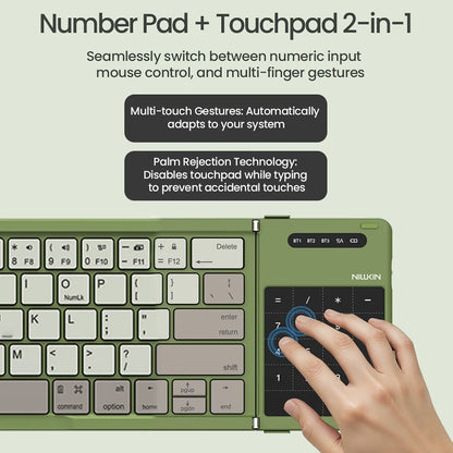 NILLKIN Folding Wireless Bluetooth Keyboard with Touchpad Mini Rechargeable Keyboard for Office Travel for Window/iOS/Android/PC