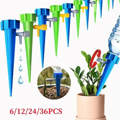 6-24pcs Auto Adjustable Drip Spike Water Bottle Irrigation System Self Dripper Automatic Device Indoor Plant Flower Greenhouse