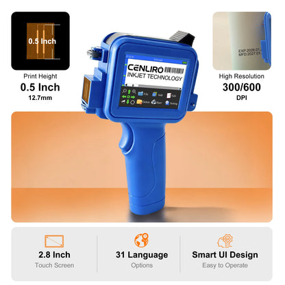 Cenliro Mini Handheld Inkjet Printer CL11P with Black Fast-drying Ink Cartridge for Date Batch Number Logo Code On Any Surfaces