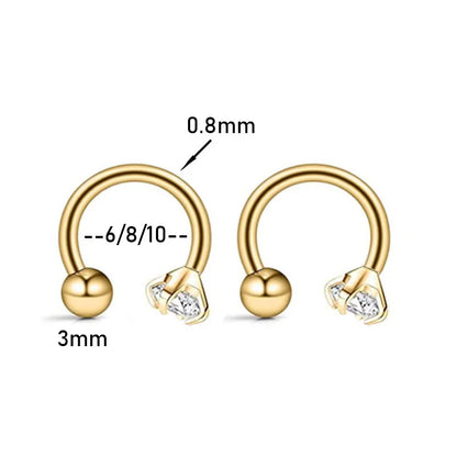 2Pcs Stainless Steel Crystal CZ Tragus Piercing Helix Studs Earrings For Women Girls Hoop Nose Ring Body Piercing Jewelry
