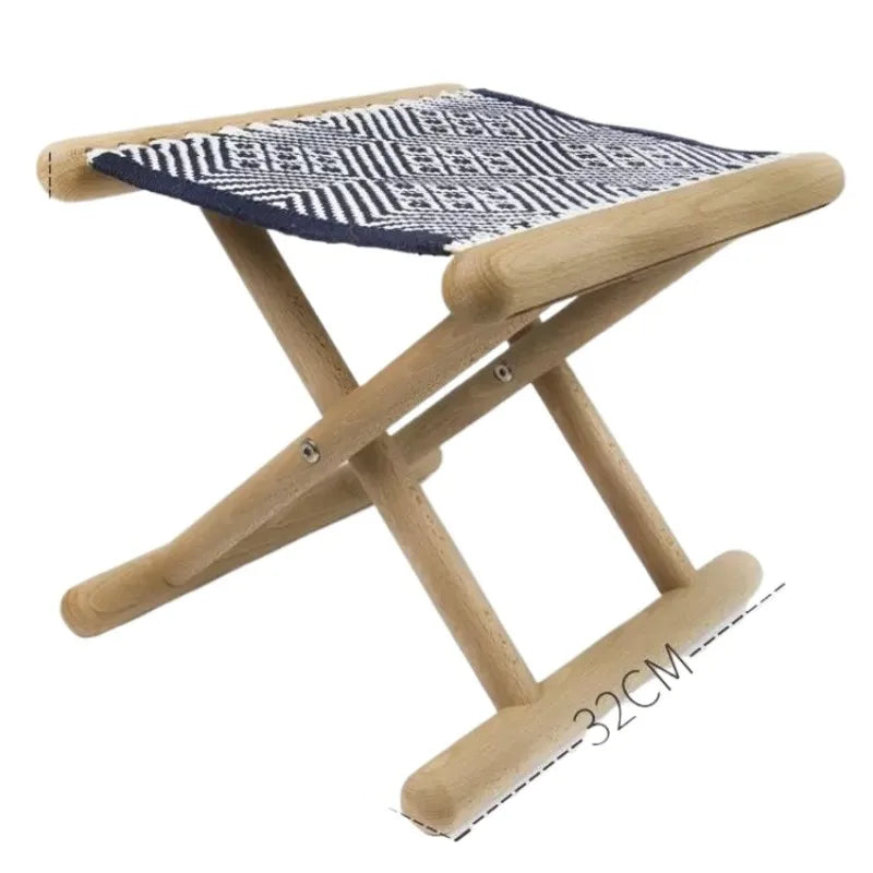 Portable Folding Stool for Outdoor Camping Lightweight Wooden Seat with Cotton Woven Top Home Travel Compact Folding Bench