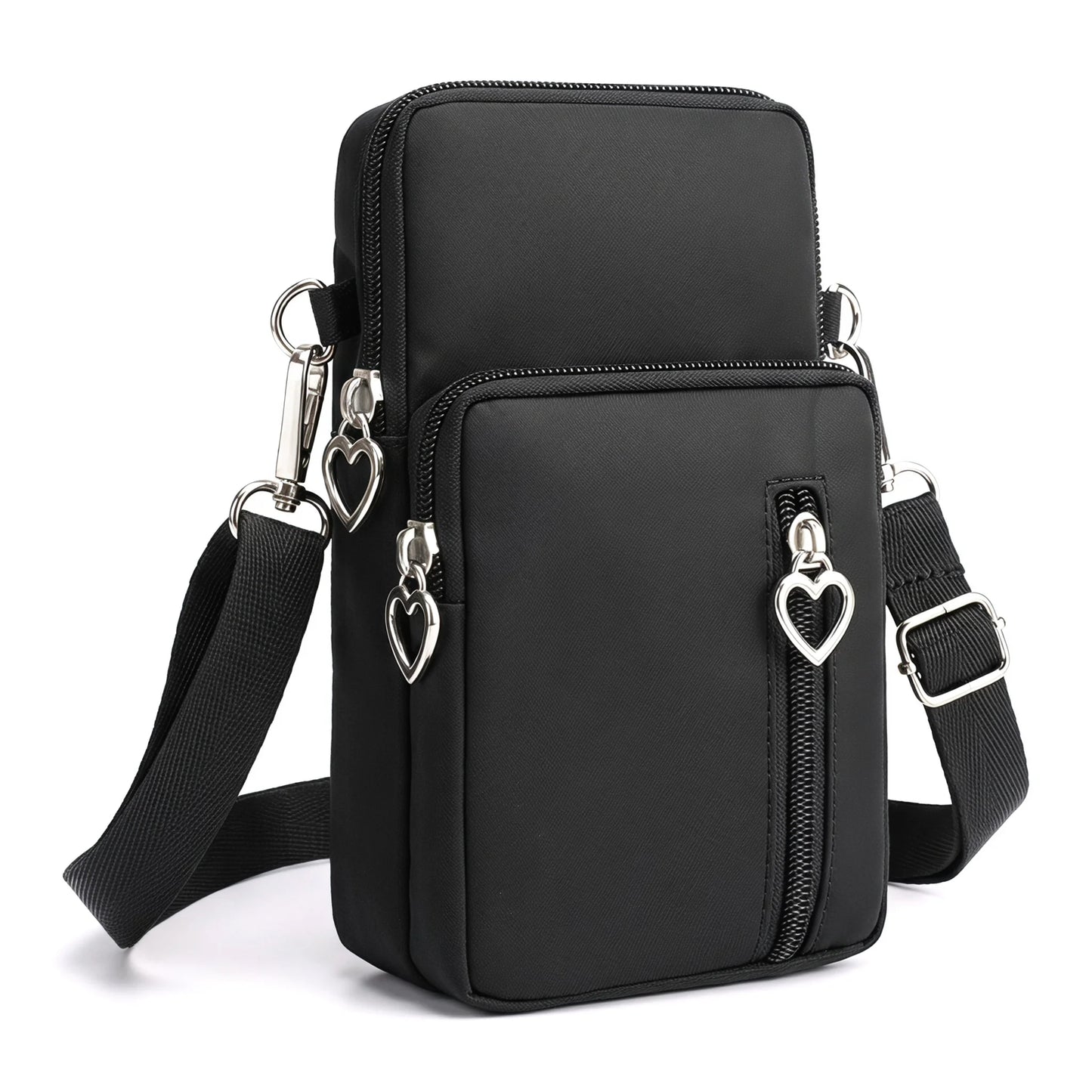 Waterproof Nylon Mini Crossbody Phone Bag for Women Heart Metal Zipper Multi Compartment Shoulder Arm Bag Phone Purse Wallet