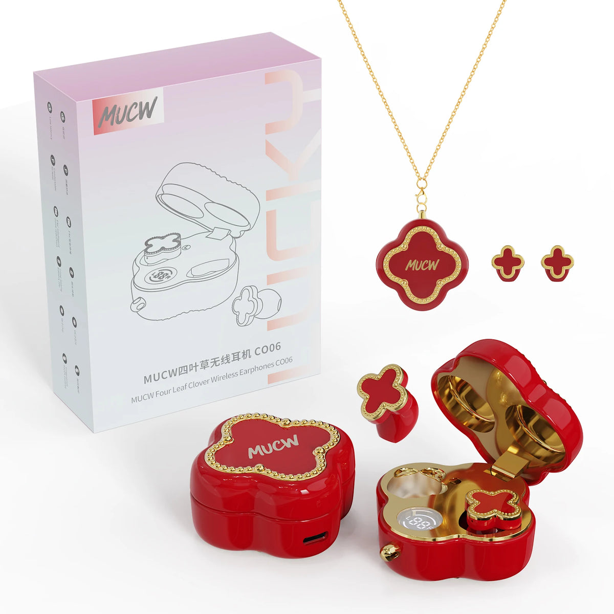 Luxury Four‑Leaf Clover TWS Earbuds MUCW CO06 Bluetooth 6.0 ENC Noise Cancelling Headset Light Weight Fashion Jewelry Earphone Gift for Ladies Daily Wear
