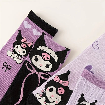 4 Pairs of High-Quality Cartoon Anime Character Pattern Women's Straight Socks Comfortable Soft and Casual Women's Socks
