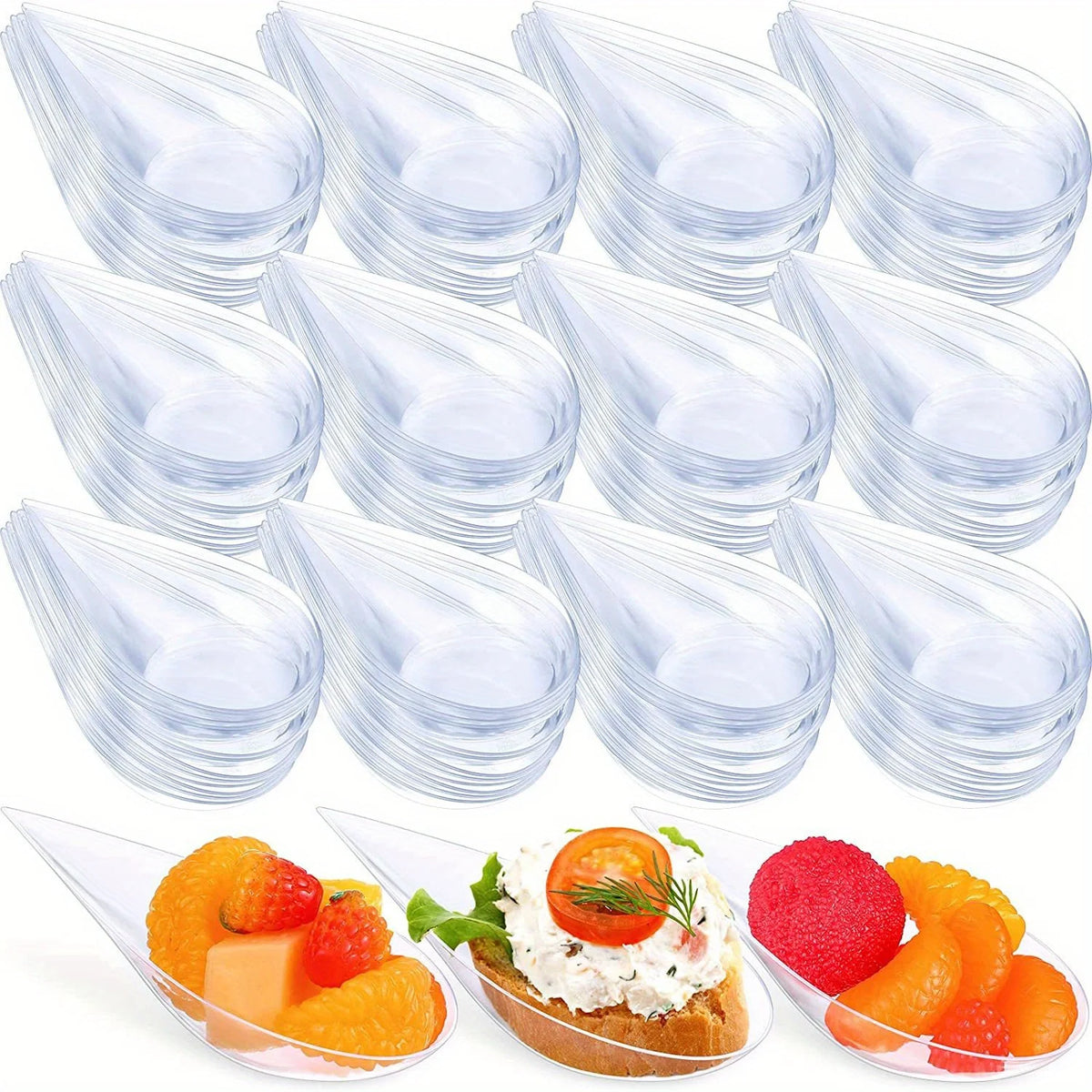 50pcs/set Mini Teardrop Appetizer Plates, Disposable Serving Plates, Small Catering Dessert Tasting Cups, Drop Proof Spoon Set,