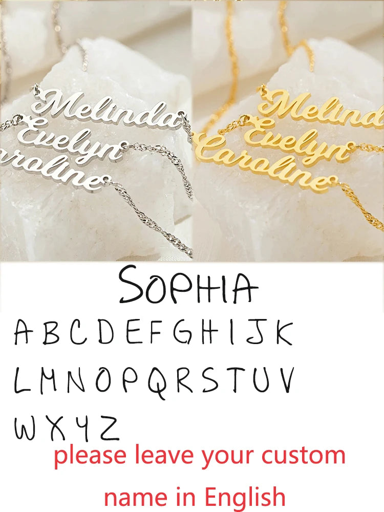 Custom Different Font Name Pendant Necklace for Woman Girls Stainless Steel Nameplate Personalized Choker Necklaces Jewelry Gift