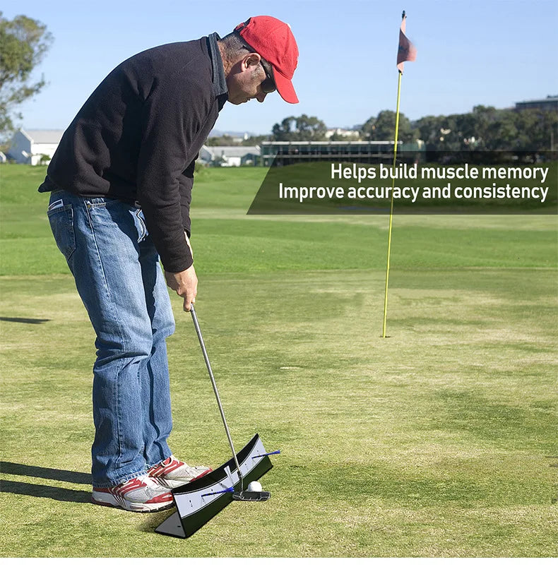 Golf Putting Track Rail Golf Training Aids Swing Practice Indoor/Outdoor Golf Putter Trainer Aid Golfer Balance Exercise