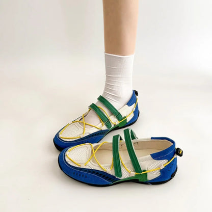 Silver Fashionable Casual Mesh Shoes Women's Summer New Magic Tape Thin Breathable Sports Mary Jane Single Shoes