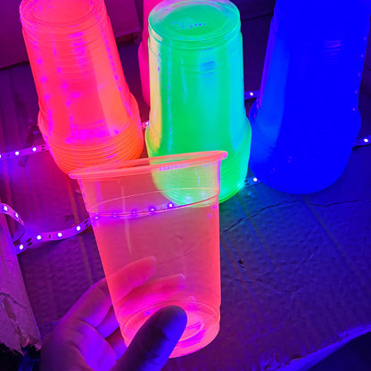 40pcs Neon Party Glass 12 OZ Disposable Glow Cups UV Black Light Reactive Neon Party Decoration Fluorescent Plastic Cup Supplies