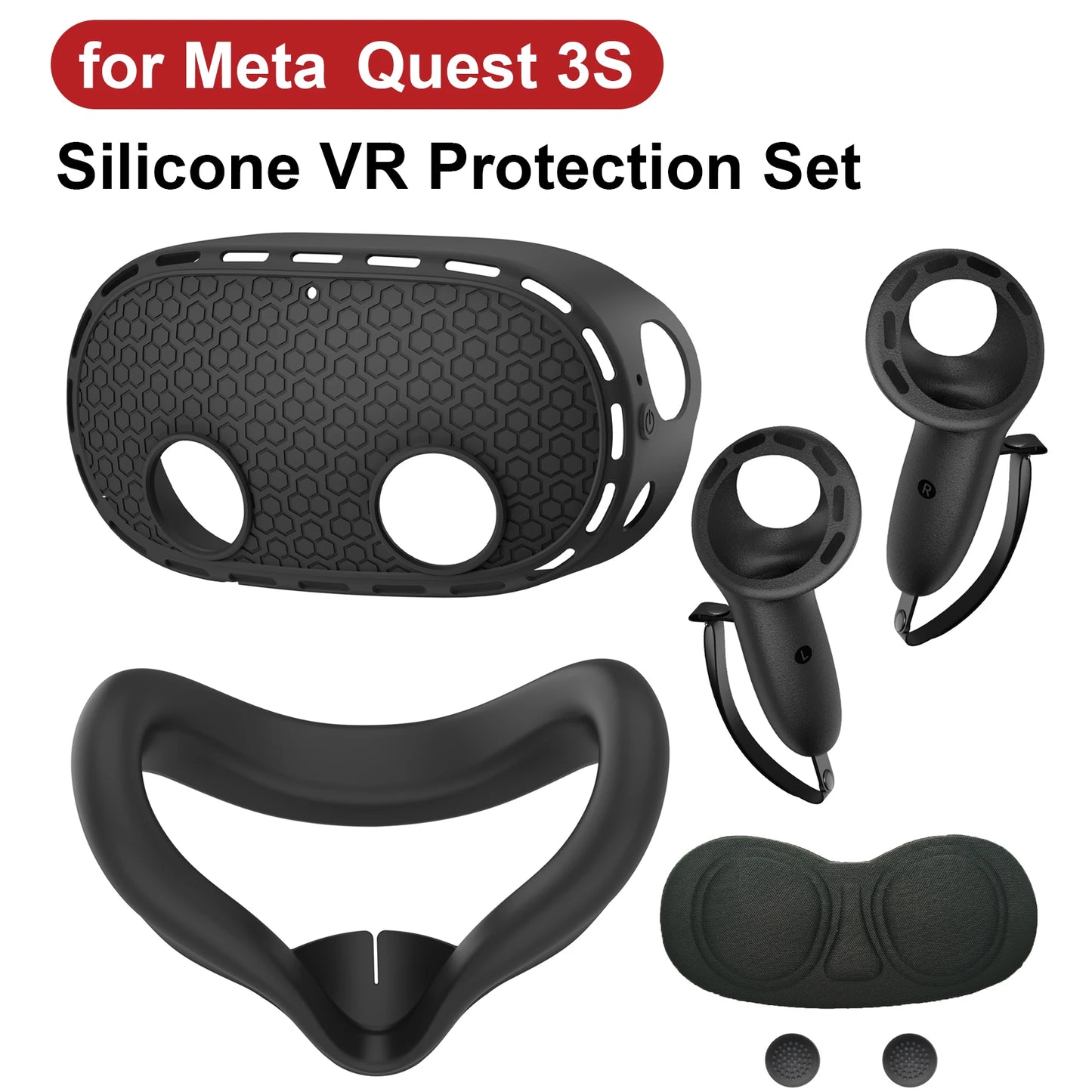 5 IN 1 Silicone Case For Meta Quest 3S VR Protector Lens Cap Soft Grip Cover Shockproof Durable Anti-scratch Accessories