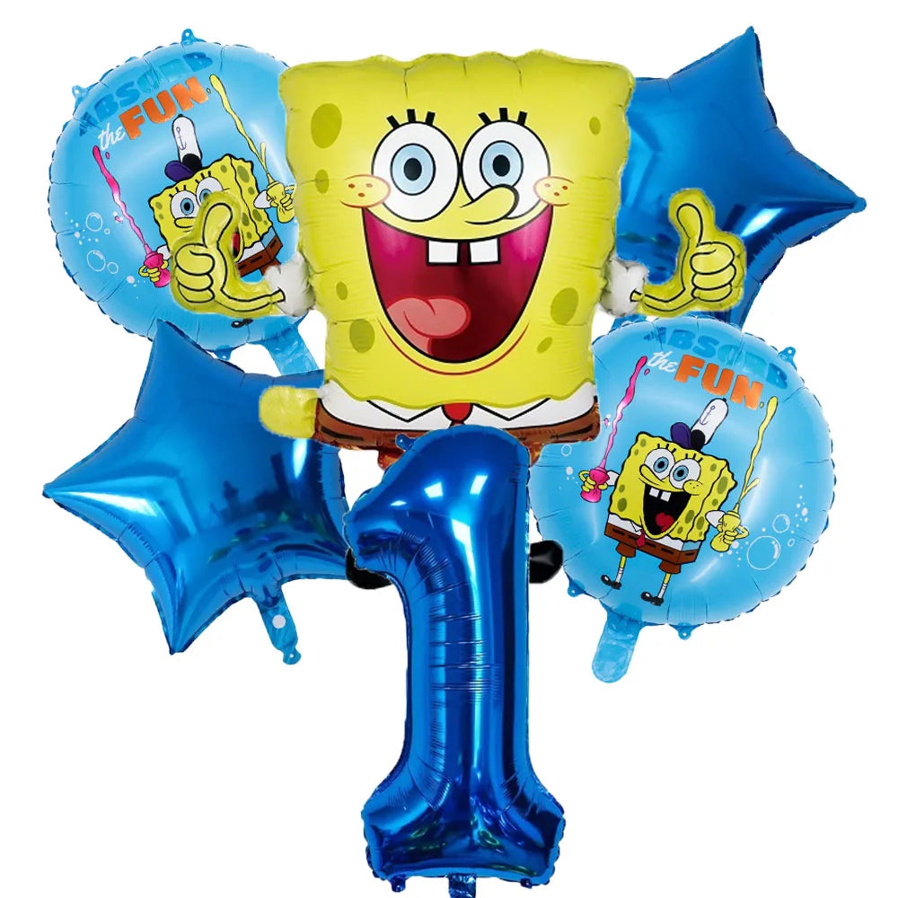 6Pcs SpongeBob Patrick Star Balloon set Birthday Party Golde Blue Numbers Balloons Boys Girls Baby Shower Party Supplies Gifts