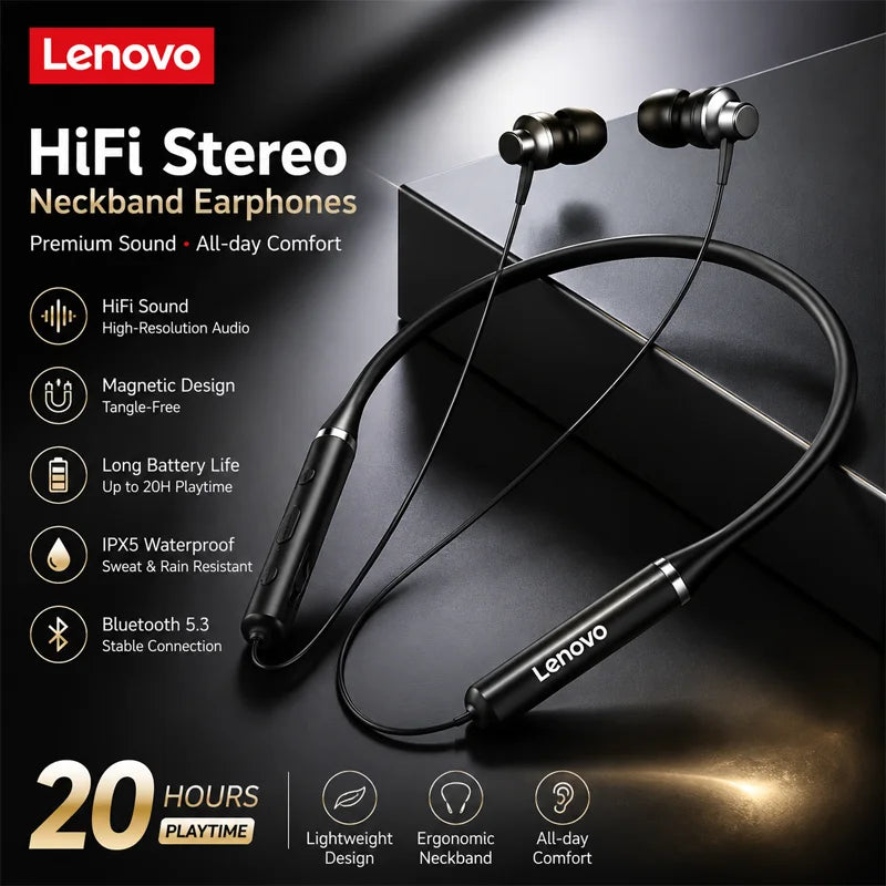 Origial Lenovo HE05X Bluetooth Earphones Earphone Waterproof Earplugs HIFI Sound Magnetic Neckband Headset Sports Headphone Gift
