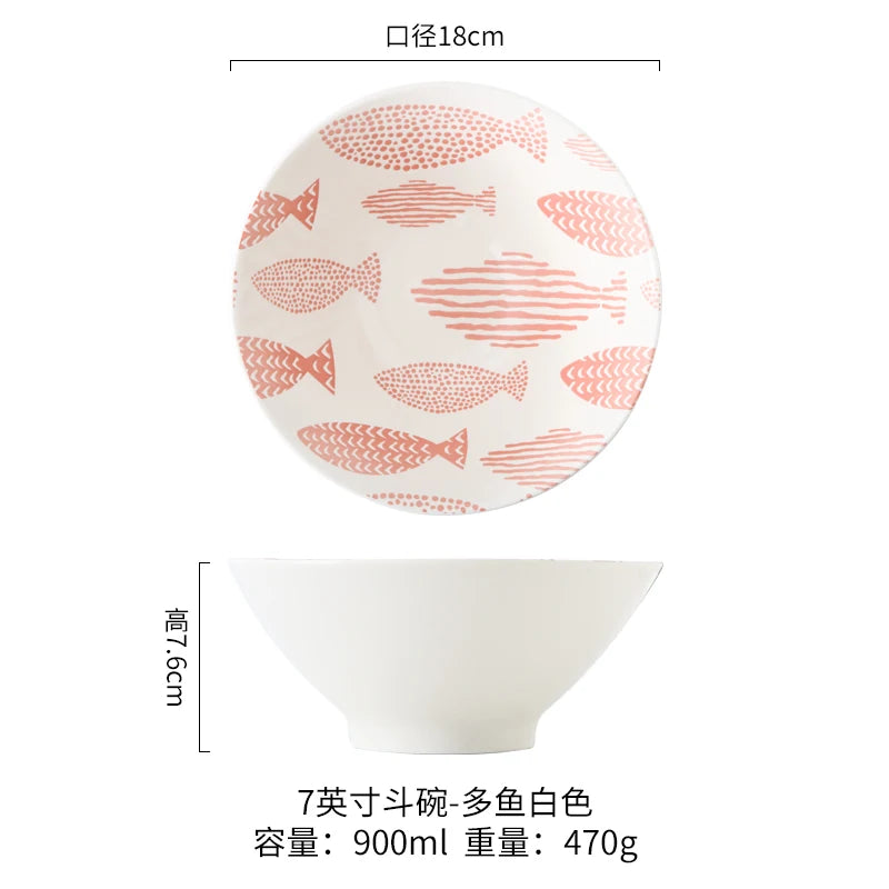 Japanese Ramen Bowl Household Soup Bowl Salad Bowl Ceramic Tableware Instant Noodle Bowl Ceramic Tableware