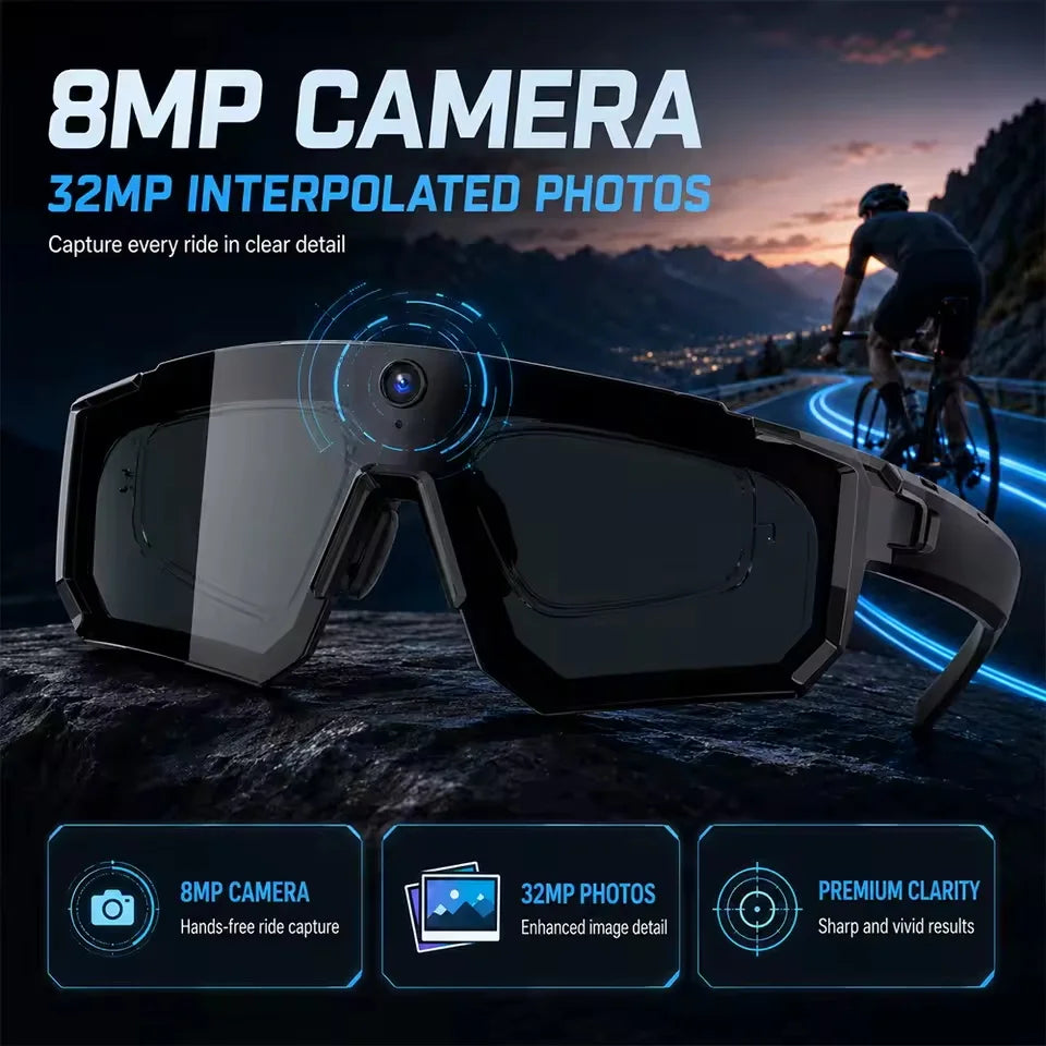 2026 NEW AI Smart Glasses ChatGPT 1080P Camera 8MP Anti-shake Cycling Video&Photo Sport Sunglasses DualMic 32GB Windproof Goggle