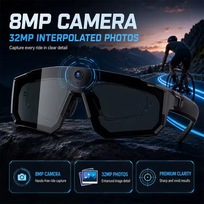 2026 NEW AI Smart Glasses ChatGPT 1080P Camera 8MP Anti-shake Cycling Video&Photo Sport Sunglasses DualMic 32GB Windproof Goggle