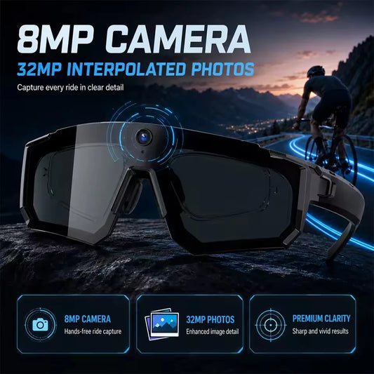 2026 NEW AI Smart Glasses ChatGPT 1080P Camera 8MP Anti-shake Cycling Video&Photo Sport Sunglasses DualMic 32GB Windproof Goggle