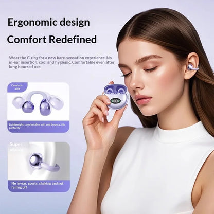 Wireless Clip-On Bluetooth Earbuds Premium HiFi Audio Sports Headphones Long Battery Life with Built-in Microphone