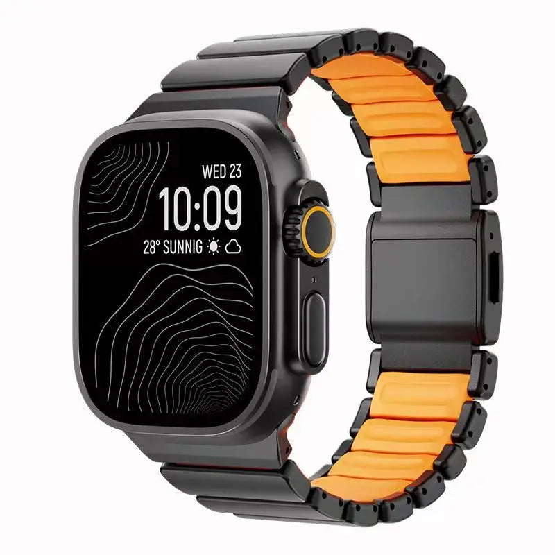 Titanium Fluoroelastomer Rubber Strap for Apple Watch Ultra 3 2 1 49mm 10 11 46mm Magnetic Band for Iwatch 9 8 7 45mm 6 SE 3 44m