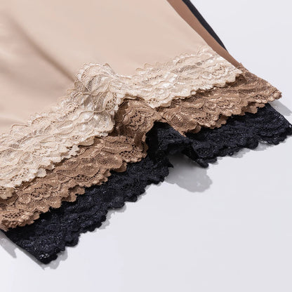 Giczi New Women's Lace Trim Panties Satin Seamless Safety Shorts Anti-Exposure Underwear Tummy Control Shaping Breathable Boxers