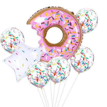 7pcs Donut Number Foil Balloons Set 1st 2nd Girls Birthday Party Decorations Candy Confetti Balloon Baby Shower Wedding Globos