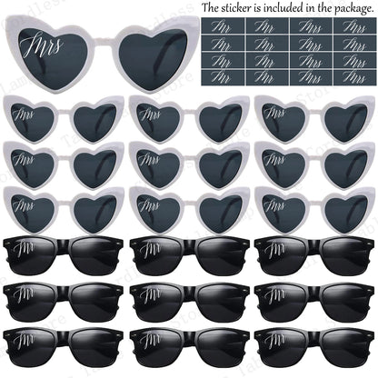 12-120 Pcs Wedding Heart Sunglasses Mr/Ms Bride Glasses Wedding Gift for Guest Bridesmaid Heart Glasses Just Married Party Favor