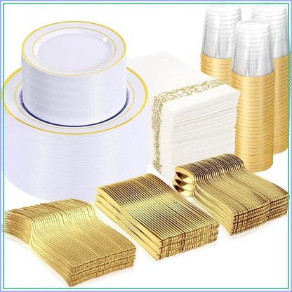 Supernal 800 Pcs Gold Plastic Dinnerware Set for 100 Guests Party Supplies