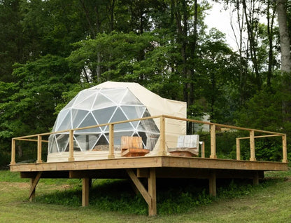 Luxury Geodesic Dome Glamping Tent, Waterproof Outdoor Round Shelter with Private Bathroom for Resort Holiday Accommodation