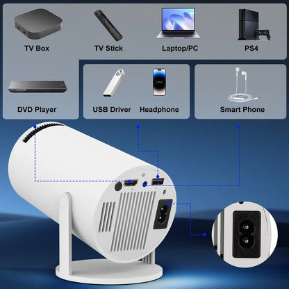 NEW Mini Projector  WIFI 6 and Bluetooth 4K 1080P 130'' Screen Movie Projector