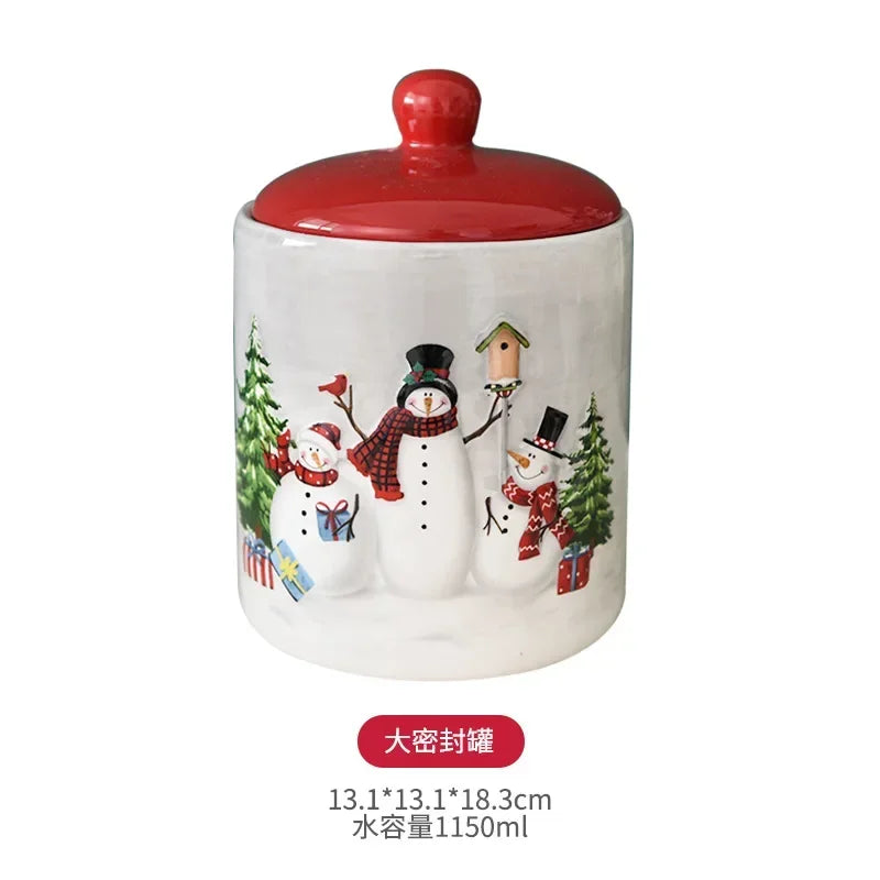 Nordic creative Christmas Snowman bowl plate cutlery set Western ceramic dinner plates Home rice salad bowl cup Christmas gift