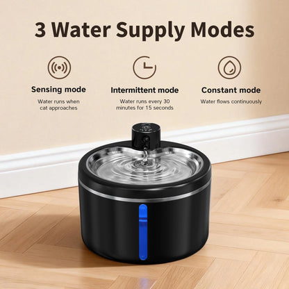 3L Cat Water Fountain Automatic Filter Pet Water Purifier 4000mAh Long-lasting Battery and Silent Pump with Stainless Steel Tray