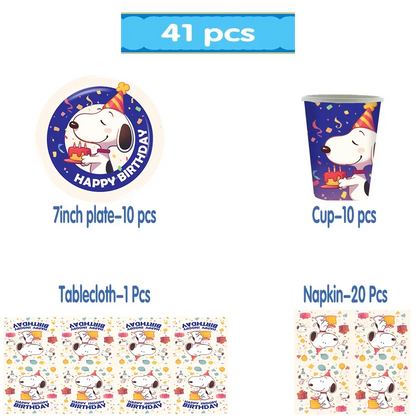 Happy Birthday Party Decorations Dog Banner Flag Foil Latex Balloons White Anime Supplies Baby Boy Girl Kids Cute Toy Gifts