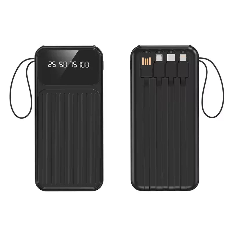 20000mAh Portable Power Bank with 4 in1 Cable Charger LED Digital Display Powerbank External Battery For iphone Xiaomi 17 Huawei