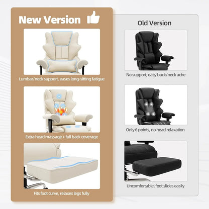 7-Point Massage Heated Office Chair with Footrest Ergonomic Adjustable Armrest for Office Study Gaming, Customized