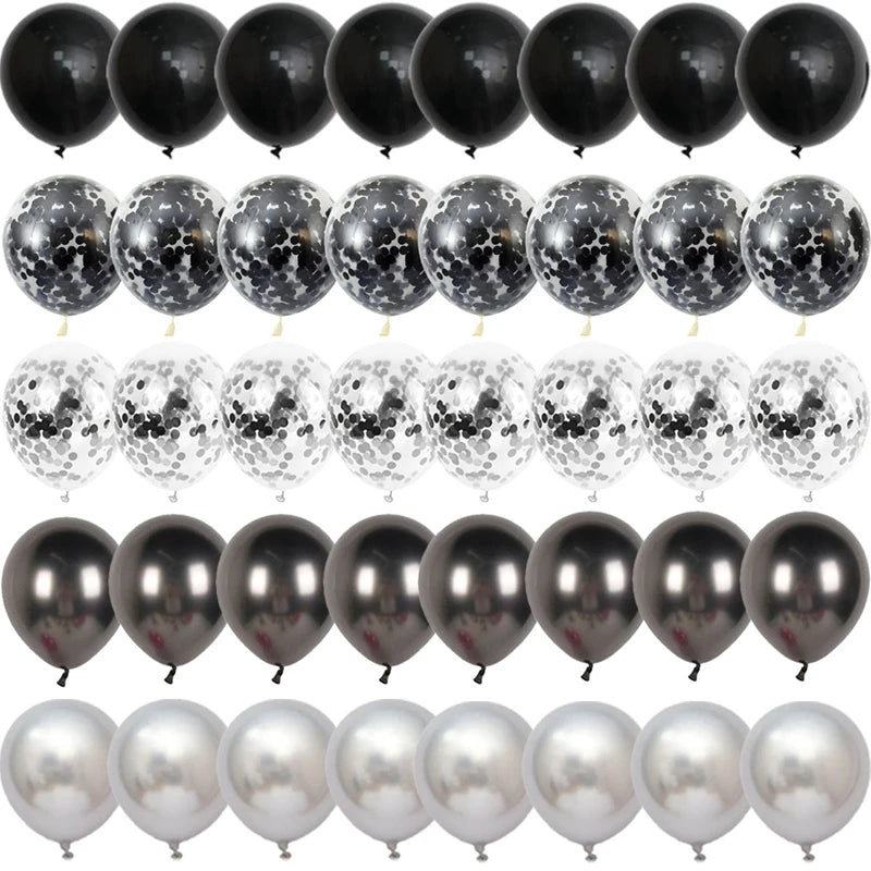 Black Metal Latex Confetti Balloon 30 40 50th Birthday Decoration Matte Globos New Year Wedding Birthday Party Baby Shower Decor