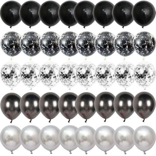 Black Metal Latex Confetti Balloon 30 40 50th Birthday Decoration Matte Globos New Year Wedding Birthday Party Baby Shower Decor