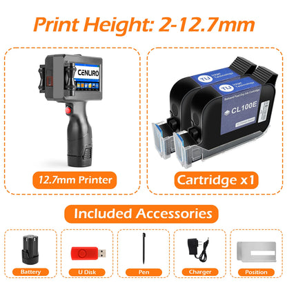 CENLIRO 12.7/25.4mm Handheld Inkjet Printer Portable Coding Machine for Expiry Date Batch QR Bar Code Logo Quick Dry Ink