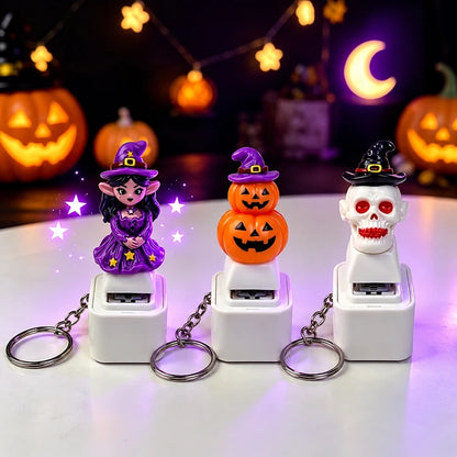 Glowing Sound Key Cap Keychain Halloween Pumpkin Ghost Witch Press Keyring Christmas Santa Snowman Pendant Party Favor