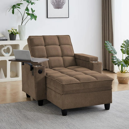 hansones 65'' 3-in-1 Folding Convertible Sofa Bed, Pullout Sofa, Modern Chenille Fabric, 360° Swivel Side Table, Easy Assembly,
