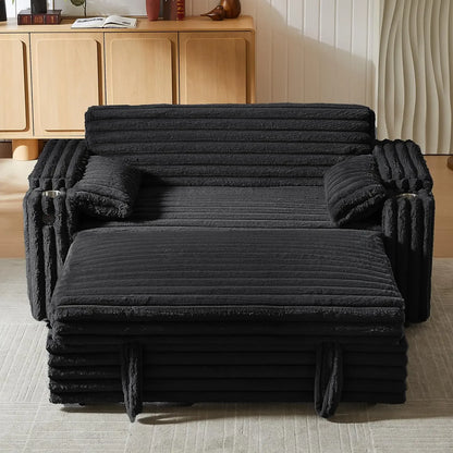 hansones 65'' 3-in-1 Folding Convertible Sofa Bed, Pullout Sofa, Modern Chenille Fabric, 360° Swivel Side Table, Easy Assembly,