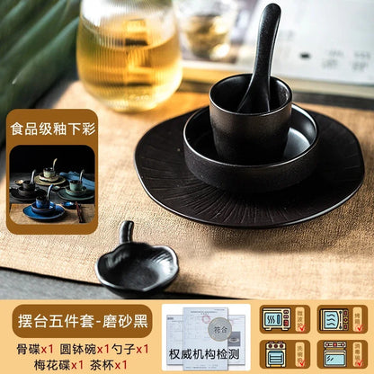 Chinese tableware set plate bowl ceramic combination solid color tableware