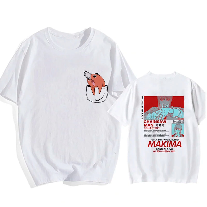 90s Japanese Anime Chainsaw Man T Shirt Cartoon Pochita T-shirt Makima Harajuku Graphic Tees Unisex Clothing Tops Tshirt Manga