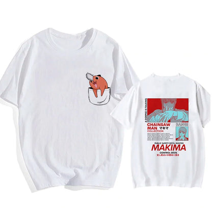 90s Japanese Anime Chainsaw Man T Shirt Cartoon Pochita T-shirt Makima Harajuku Graphic Tees Unisex Clothing Tops Tshirt Manga