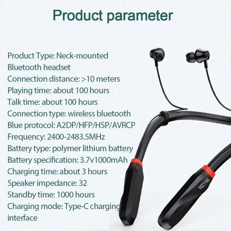 MZYMI Wireless Earphones 200 Hour Play Neckband Bluetooth 5.1 Headphones Headphone with Mic 9D Stereo Earbuds Headset