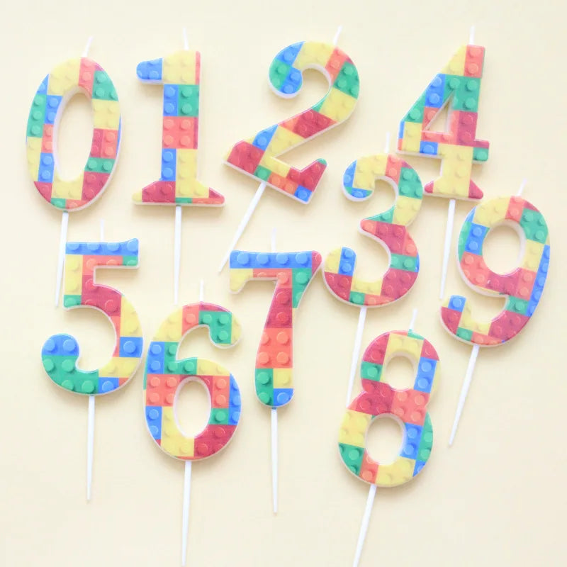New Building Block Print Number Birthday Candle 0‑9 Digital Cake Topper Block Theme Colorful Cake Decor Birthday Party Supplies