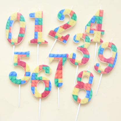 New Building Block Print Number Birthday Candle 0‑9 Digital Cake Topper Block Theme Colorful Cake Decor Birthday Party Supplies