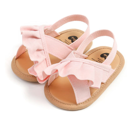 Citgeett Summer Infant Baby Girl Sandals Cute Ruffle Flats Non-Slip Soft Sole First Walkers