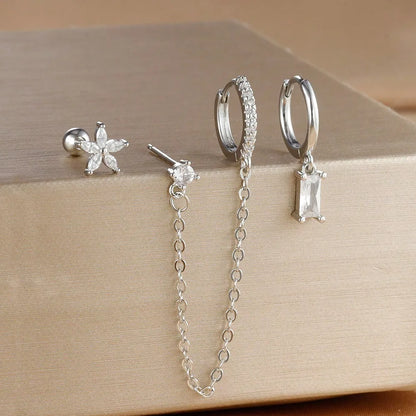 3PCS Set Stainless Steel Crystal CZ Butterfly Ear Stud Earring Gold Plated Pendant Water Drop Cartilage Earring Piercing Jewelry