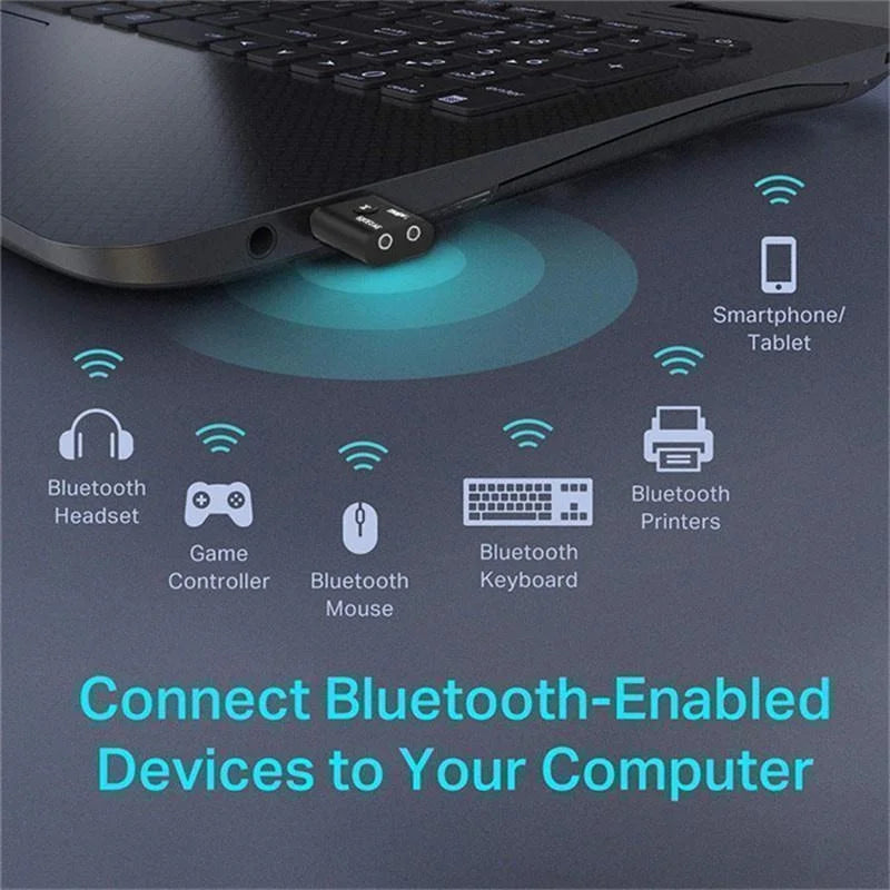 2 In 1 USB Bluetooth 5.0 Dongle Adapter Receiver Transmitter Stereo Wireless Audio Adapter USB 3.5mm for PC Desktops Headphones
