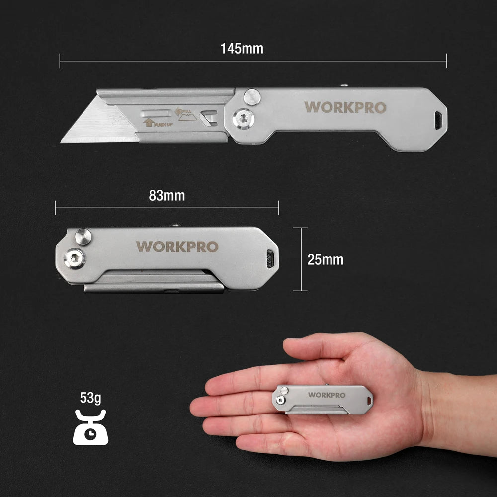 WORKPRO-Folding Pocket Utility Knife, Stainless Steel, Quick Change, Paper Cutter, Camping, Tourist DIY Hand Tools