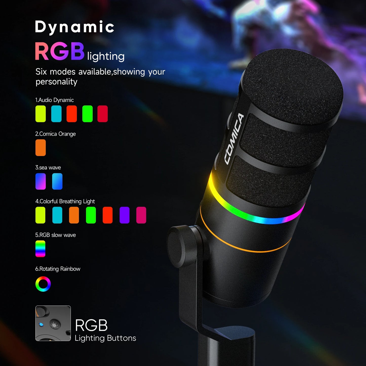 COMICA D10/D10 PRO RGB Cardioid USB/XLR Dynamic Desktop Gaming Mic Wired/Wireless Microphone for Streaming Interview Podcast